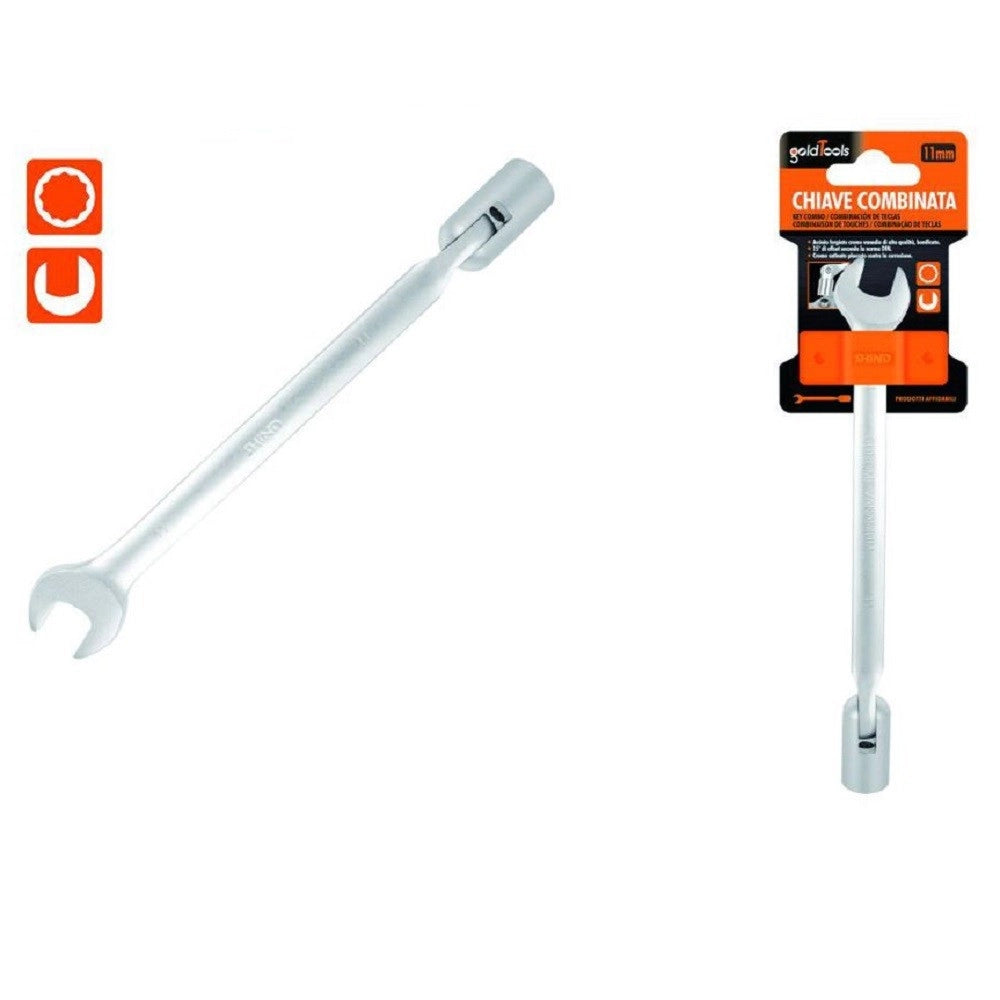 Trade Shop - Chiave Combinata 11mm Fissa E A Bussola Poligonale Con Snodo Cromo Vanadio 97559 -