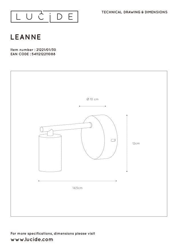 Applique Lucide Leanne nera metallo E27 60W 21221/01/30