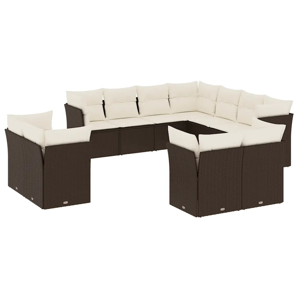 Set Divani da Giardino 11 pz con Cuscini Polyrattan Marrone 3218513