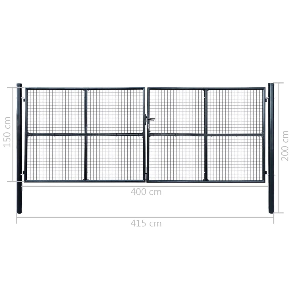 Cancello da Giardino in Rete di Acciaio Zincato 400x150 cm Grigio 143377