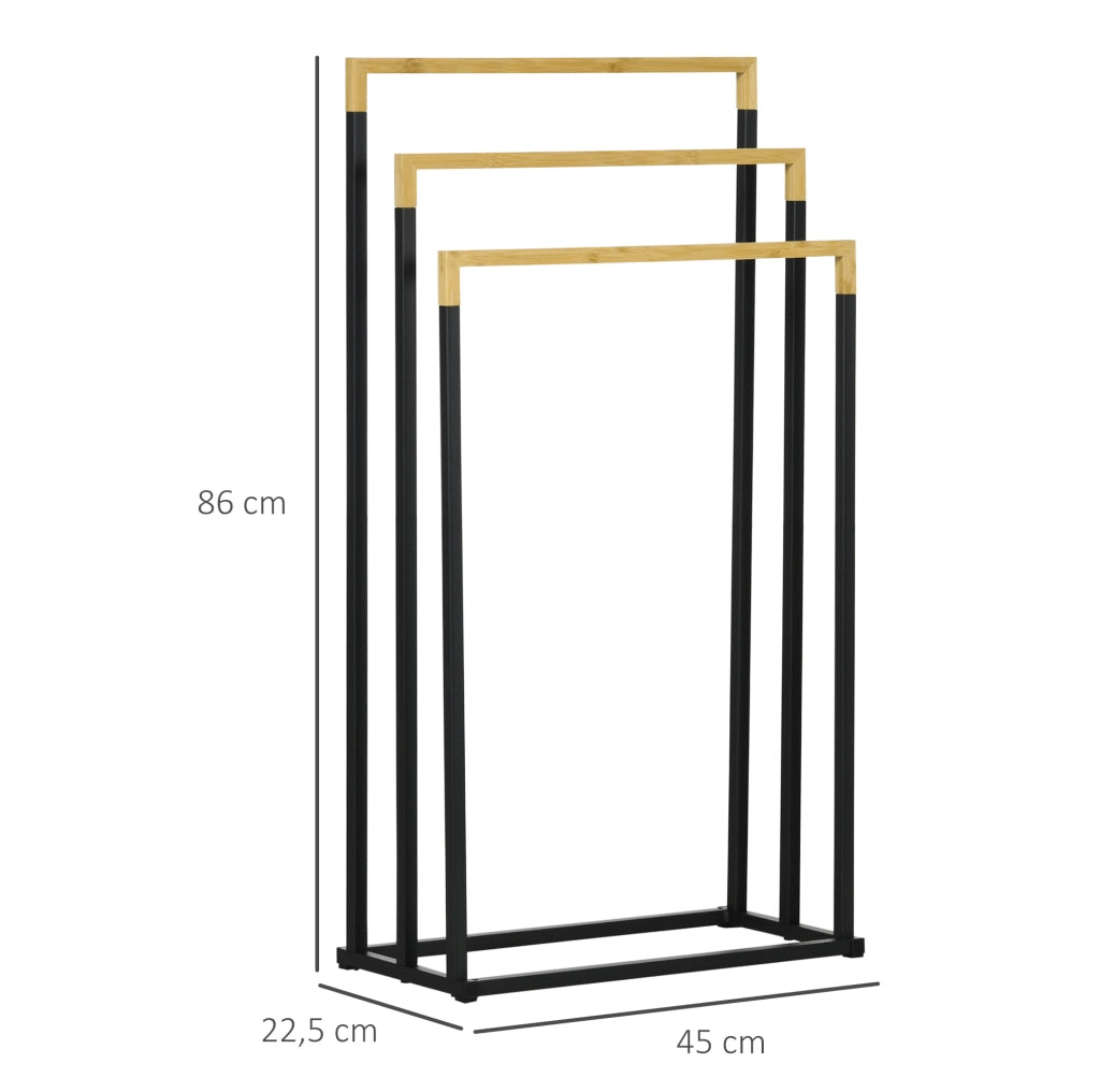 Portasciugamani da terra 45 x 22，5 x 86 cm in acciaio e bambù nero