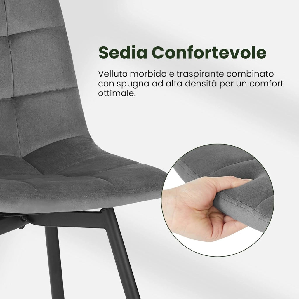 4 x Sedie da Pranzo Girevoli, Sedie Cucina in Velluto con Schienale e Gambe in Metallo, Stile Moderno, per Cucina, Camera da Letto e Soggiorno, Grigio Scuro