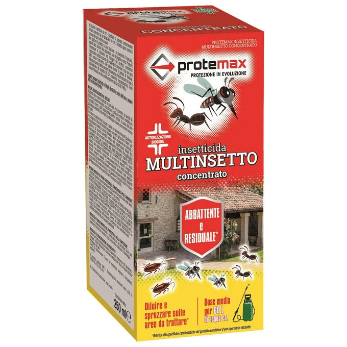 Protemax insetticida multinsetto concentrato 250 ml, cipermetrina 10%, insetti volanti e striscianti, uso interno ed esterno