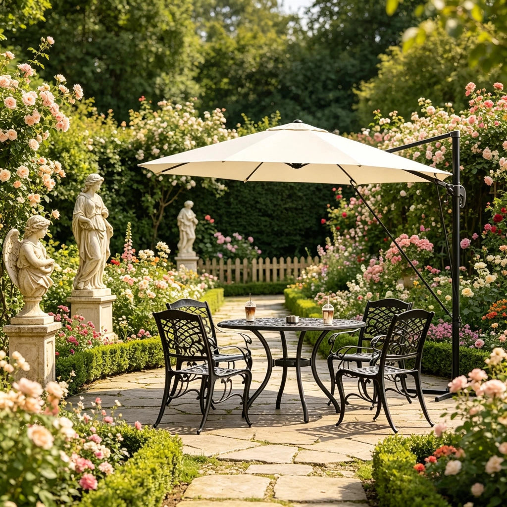 OMBRELLONE da Giardino Rotondo 3 m Beige in Metallo e Poliestere