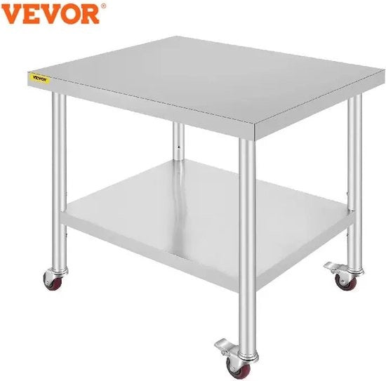 Tavolo da Cucina Professionale - Cucina - Con Rulli e Freno - Argento - 95x61 CM