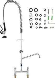 Crano da cucina commerciale con doccia, 112 cm di altezza, 20,3 cm di diametro, 30,5 cm di gomito di rete - realizzato in rame - per vasche da bagno da 1, 2 o 3 vasche - montaggio a soletta - con testa da doccia estensibile