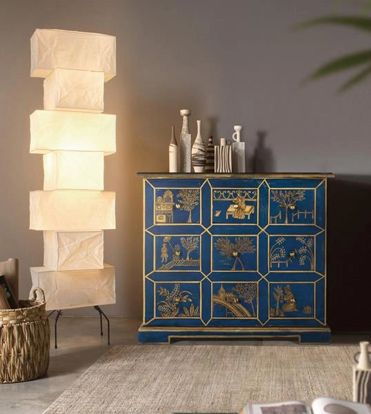 Cassettiera a 9 cassetti realizzata a mano in legno di mango e MDF