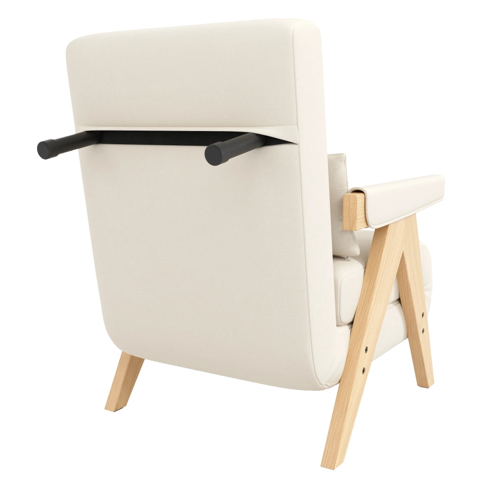 Poltrona letto 3 in 1 con schienale regolabile a 6 posizioni cuscino lombare in lino beige e struttura in metallo