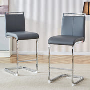 Sgabello da bar Set da 2 con Schienale e Poggiapiedi, Struttura in Metallo, per Cucina e Bancone, PU Grigio Scuro e Argento