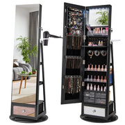 Mobile portagioie girevole a 360° 56 x 164 cm con specchio a figura intera e luci LED in MDF nero 20_0010357