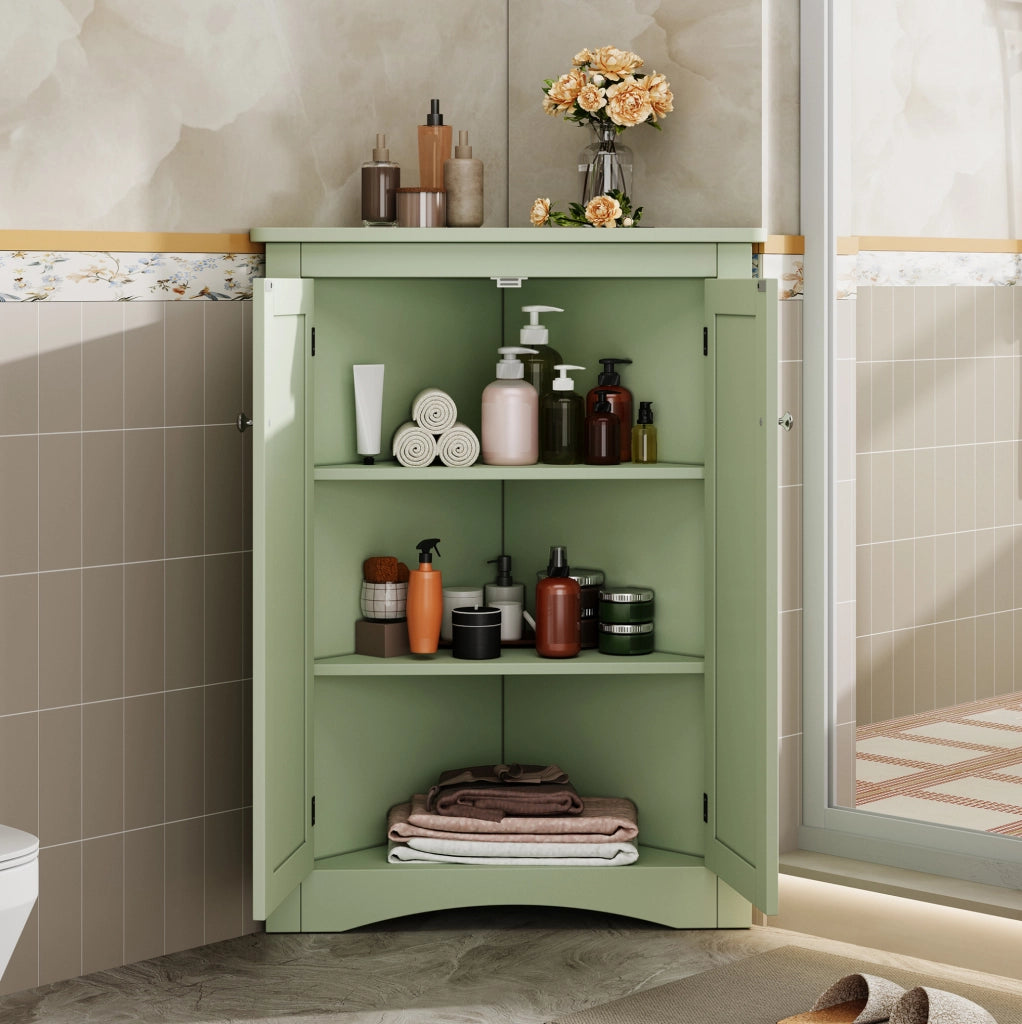 Mobile angolare verde a 2 ante in MDF, 61,5 x 80 cm