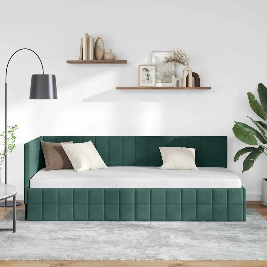 Letto singolo | Letto per adulti | Cornice del letto ad angolo Verde Scuro 80 cm x 200 cm Velluto