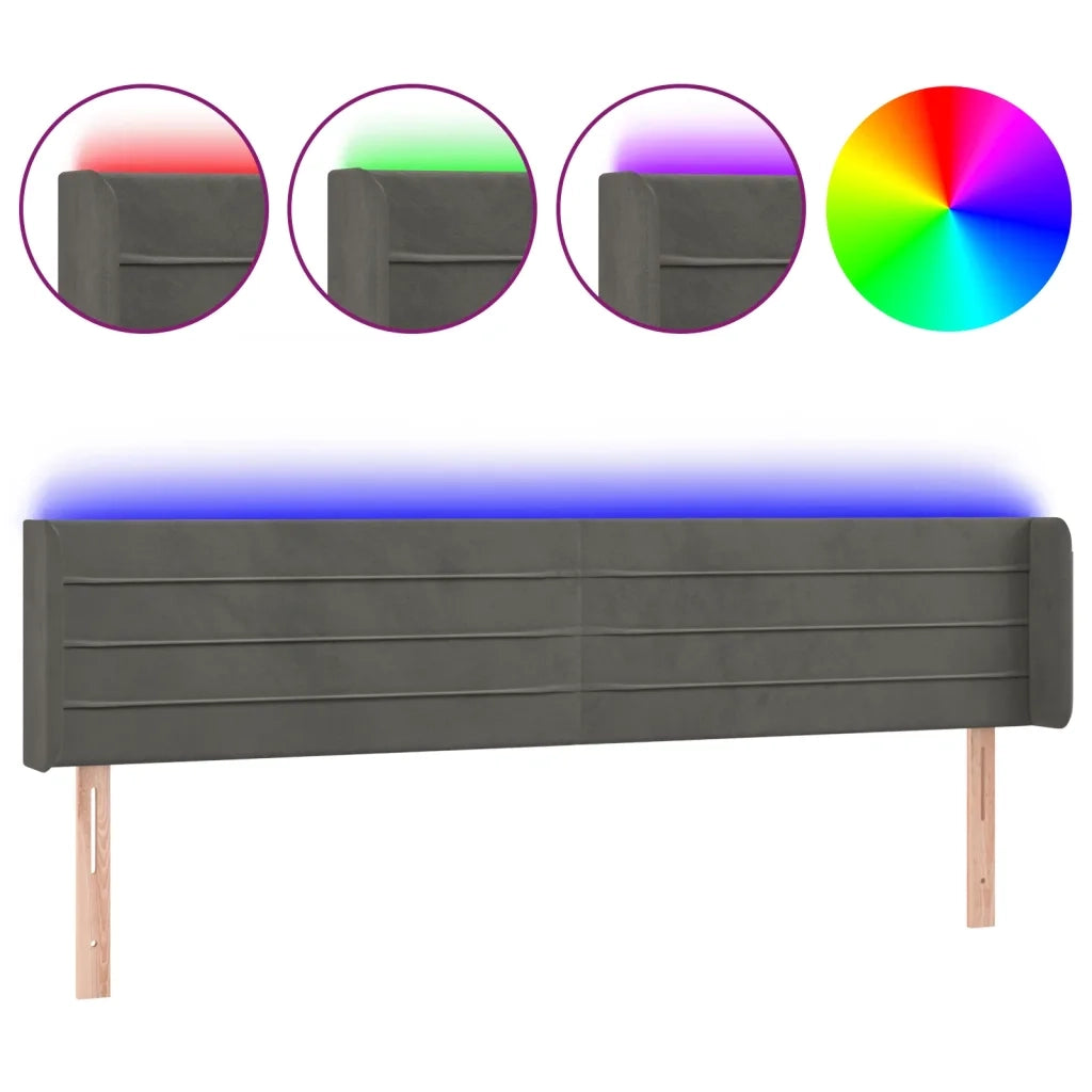 Testiera a LED-Testata con LED Grigio Scuro 163x16x78/88 cm in Velluto 192791