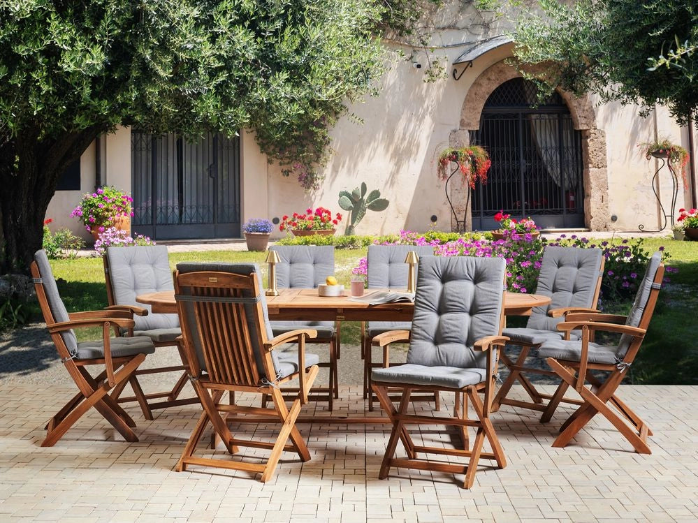 Set di 8 cuscini per sedile/schienale per sedie da esterno con lacci grigio melange giardino esterno