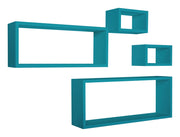 Set 3 Mensole Cubo da Parete Quadrato e Rettangolare in Fibra di Legno Merlino Blu Atollo