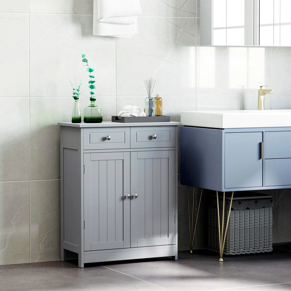 Mobile Bagno con 2 Cassetti Anta e Ripiano Regolabile ¨C Zephmum ¨C Grigio 60x30x75 cm