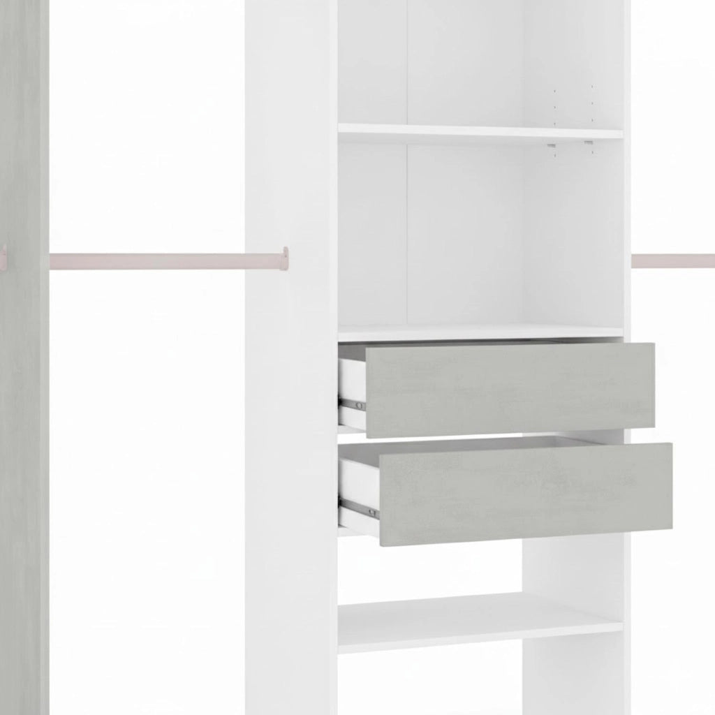 Armadio Guardaroba Da Terra Senza Porte Con 4 Barre Appendiabiti 4 Ripiani E 2 Cassetti Design Salvaspazio Per Camera Da Letto Cabina Armadietto 203 X 50 X 179 Cm Bianco Opaco Grigio Cemento