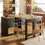 Tavolo allungabile con credenza, piano girevole 360°, 1 cassetto, per cucina e soggiorno, nero, 120 × 40 × 72 cm