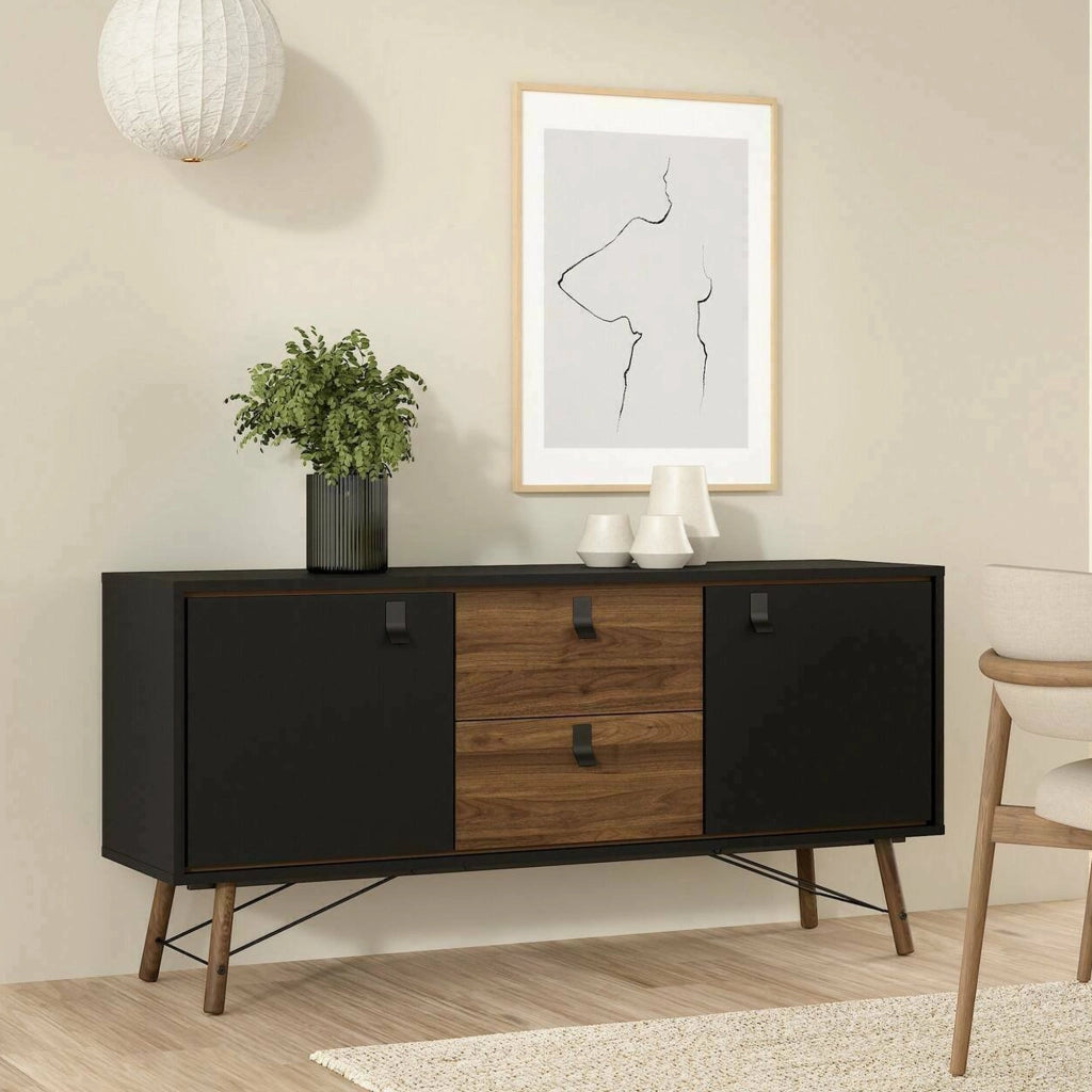 Credenza Manyi, Buffet da soggiorno, Madia da salotto, Dispensa da cucina, 150x40 h72 cm, Nero e Noce