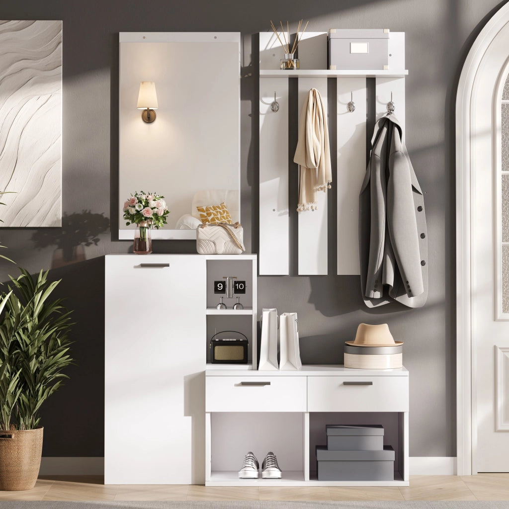 Armadio ingresso con specchio; 1 anta; 2 cassetti; 10 scomparti; 4 ganci; per ingresso; 120 Ã— 35 Ã— 175;5 cm