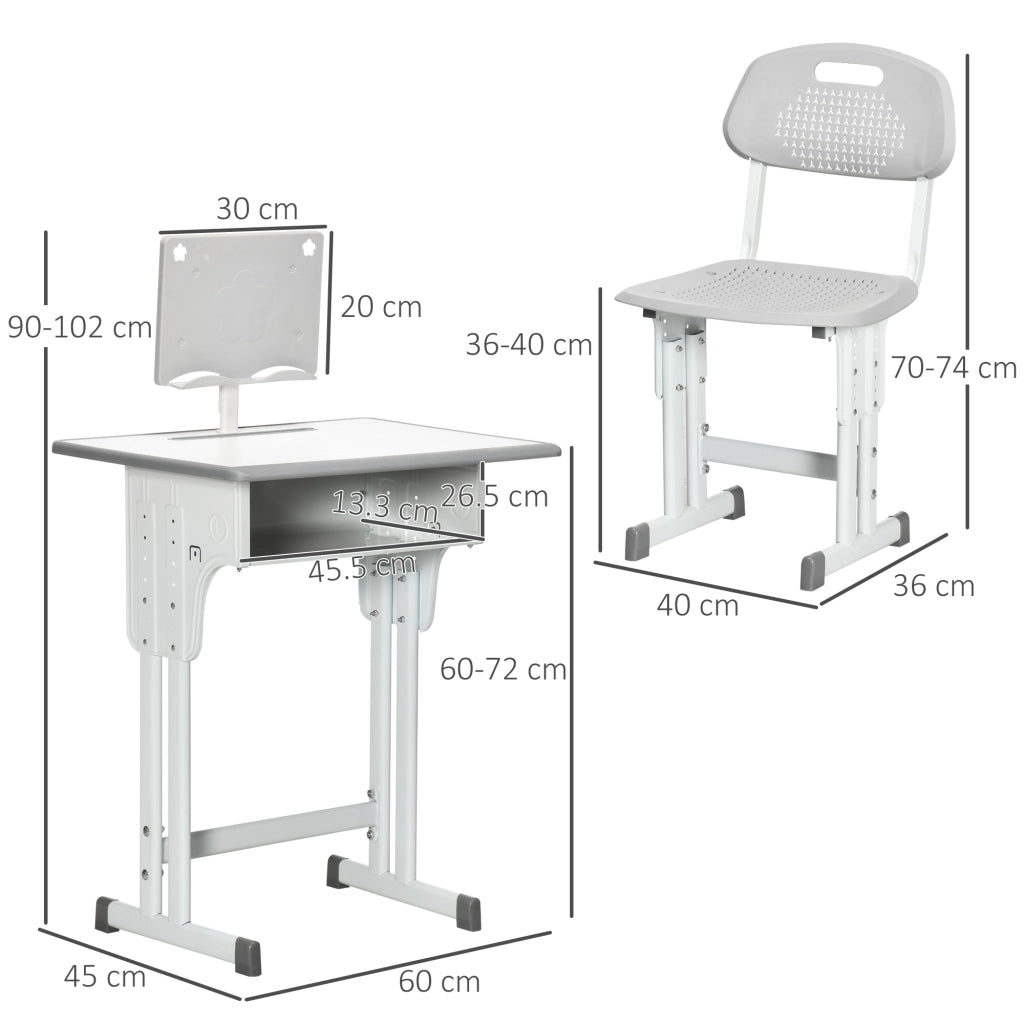 EasyComfort Banco Scuola con Sedia ad Altezza Regolabile e Luce per Bambini 6-12 Anni, Acciaio e MDF, Grigio
