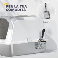 Lettiera per Gatti Chiusa a 2 Ingressi con Deodorante e Paletta, 60.4x40.4x41.8 cm, Bianco e Grigio