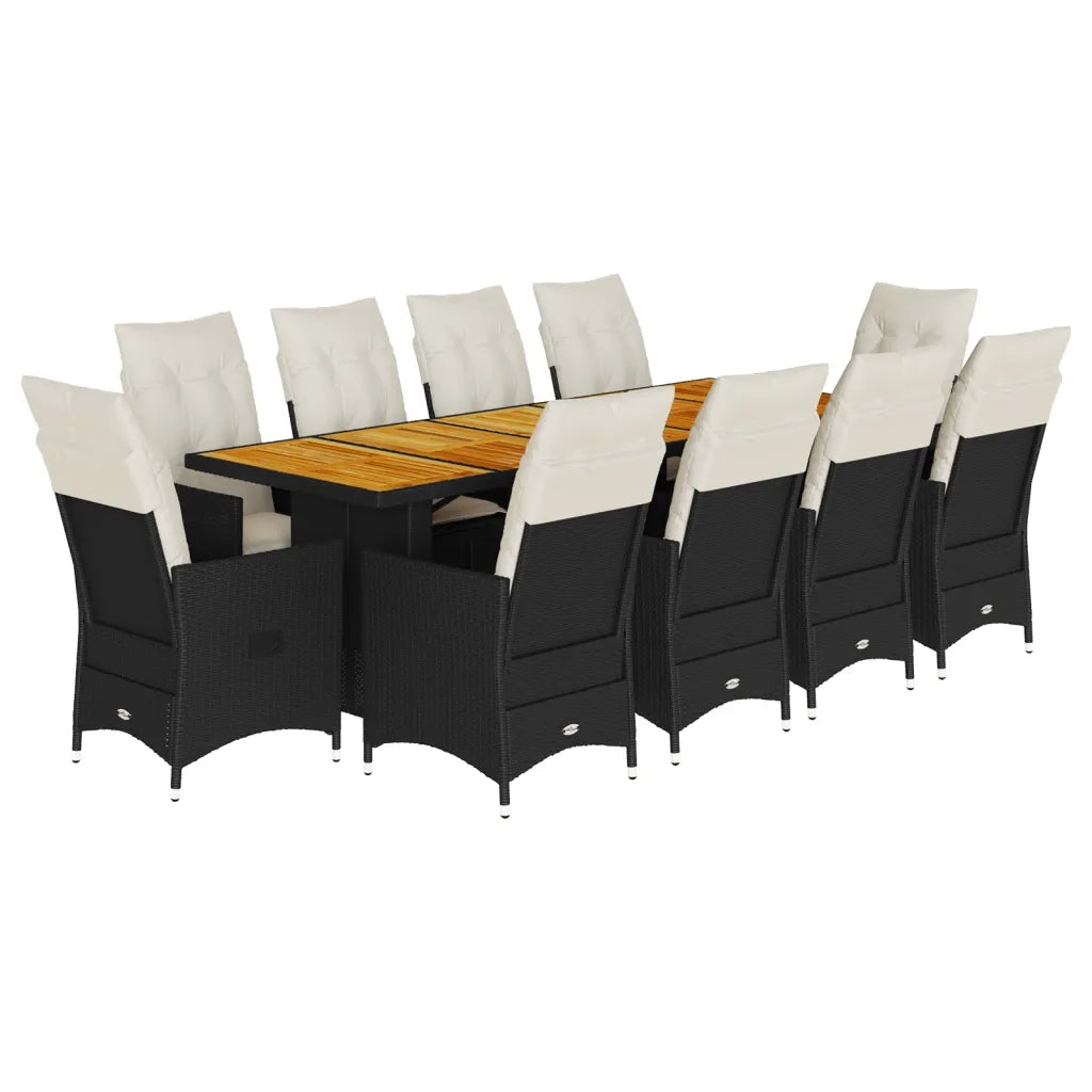 vidaXL Set da Bistrò da Giardino 11 pz con Cuscini Nero in Polyrattan