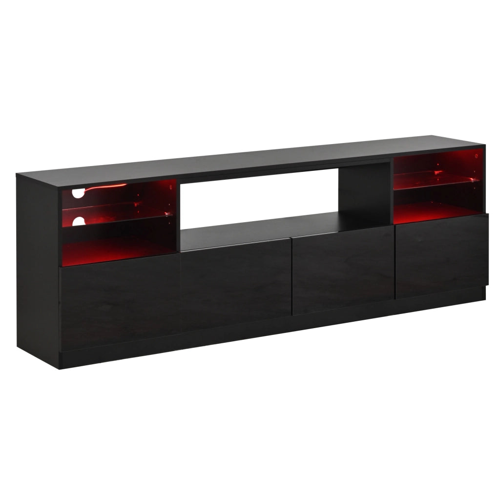Mobile TV 180x35x60 cm con illuminazione LED; 4 ante e 8 vani; pannello truciolare nero