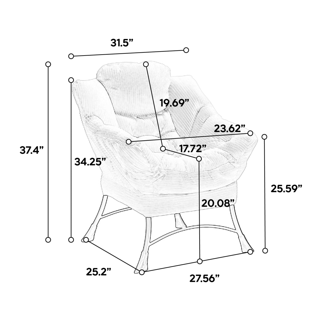 Fauteuil con pouf e tasca laterale con braccioli in acciaio e cotone PP bianco per soggiorno, relax e giardino