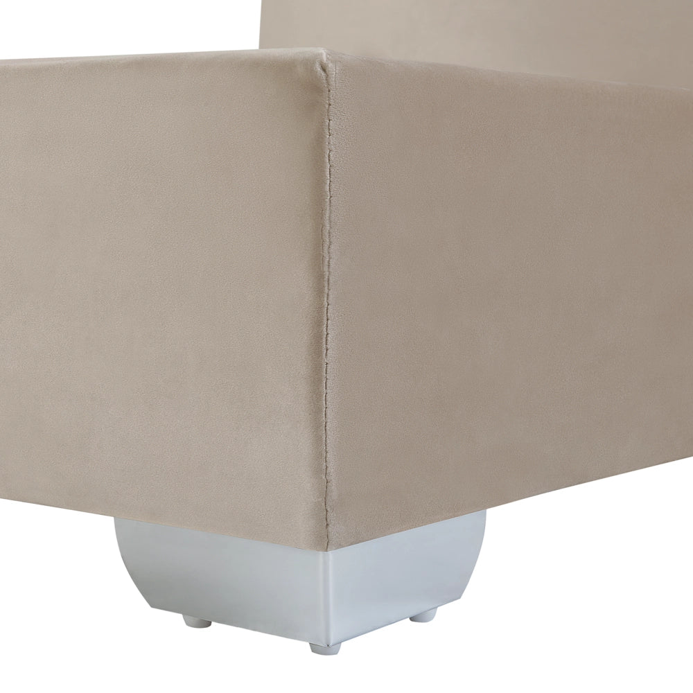 Letto Beige Velluto 160 x 200 cm Imbottito Struttura con Poggiatesta e Materasso