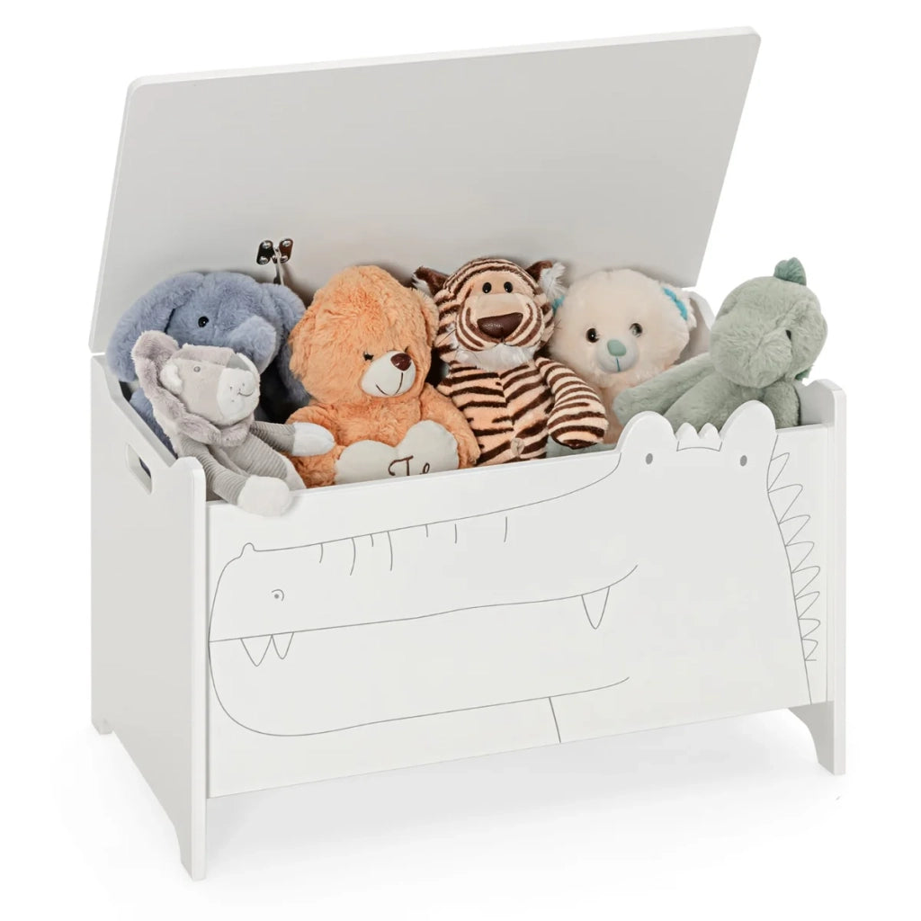Baule portagiochi con coperchio a cerniera 60 x 33 x 37,5 cm sicurezza bambini design carino MDF bianco 20_0011497