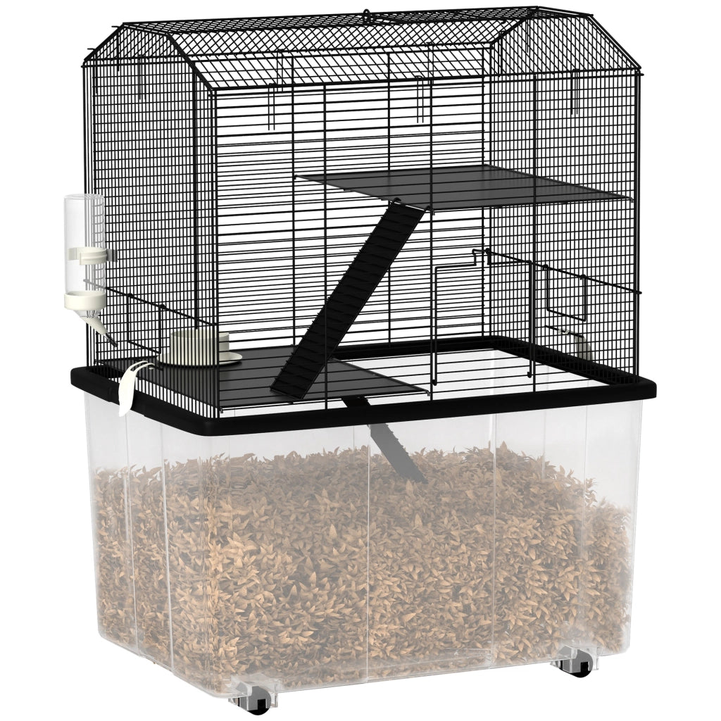 Gabbia per Criceti 3 Piani con Ruote ¨C zephmum ¨C 57x43x74 cm Nero
