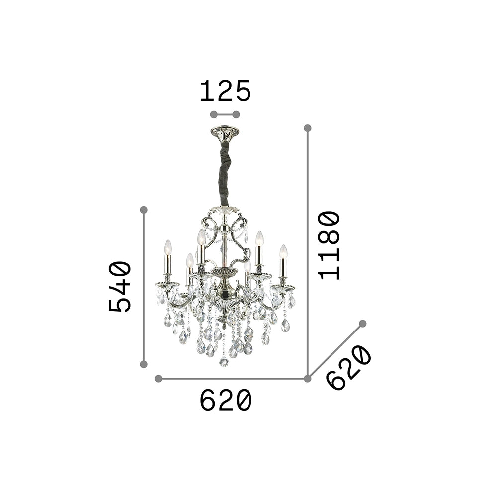 Lampadario Classico Gioconda Metallo-Cristallo Oro 6 Luci E14