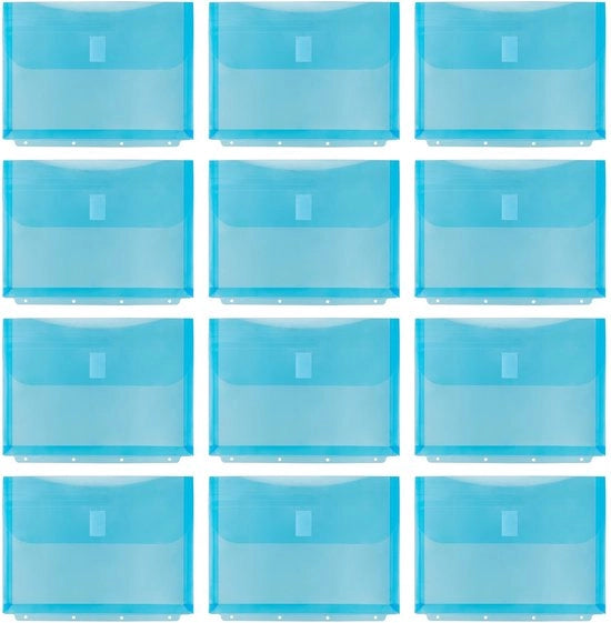 Documenti A4 in plastica, 12 pezzi, cartelloni di riconoscimento blu turquesa con chiusura ad adesivo e foro a 4 fori, dimensioni ca. 31 x 23,7 cm