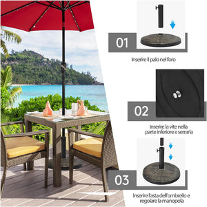 Base per Ombrellone da Giardino, Supporto per Ombrellone da Patio Rotondo da 12 kg, con Pomello Regolabile, Base per Ombrellone da 38/48 mm, per Giardino, Patio