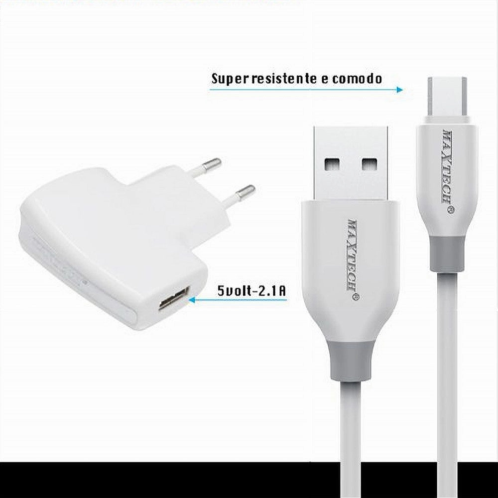 Trade Shop - Kit Caricabatteria Adattatore Di Ricarica Con Cavo Micro Usb 1mt Maxtech Ca-s036 -