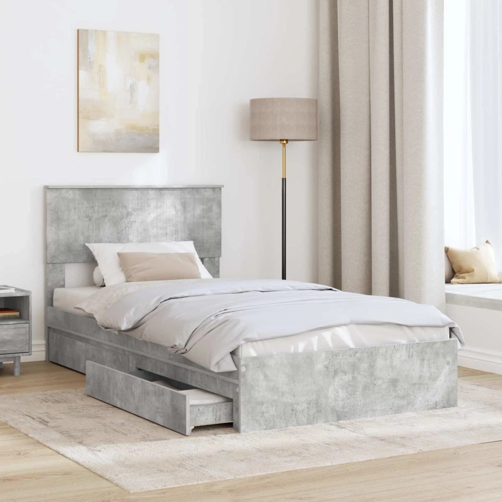 Letto con Contenitore con testiera Grigio cemento 100 x 200 cm