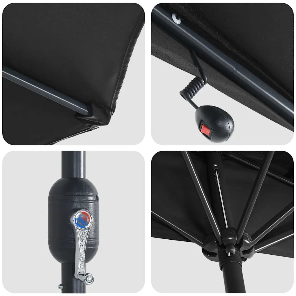 Ombrello da giardino-Ombrellone da spiaggia Nero 294 x 150 x 223 cm