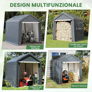 Tenda Garage per Moto e Bicicletta Impermeabile, Cappanone da Esterno con Porta a Cerniera Arrotolabile, Tendone Deposito da Giardino Multiuso per Attrezzi, 240 x 195 x 214 cm