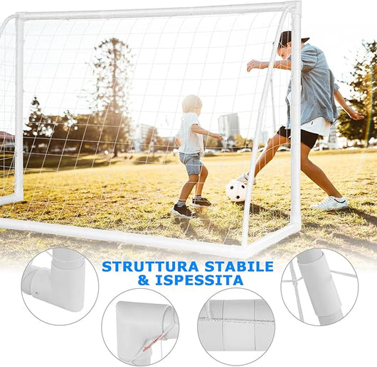 Porto per Calcio per Bambini, Rete da Calcio Resistente alle Intemperie e Telaio in UPVC con Pali di Fissaggio e Coni da Calcio per Allenamenti in Cortile