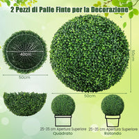 Set di 2 Sfere Topiarie in Bosso Artificiale 50 cm, Sfere Topiarie Protettive dal Sole, Piante Finte Decorative per Giardino, Ingresso, Balcone e Cortile
