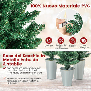 Set di 3 Alberi di Natale Artificiali da 90 CM + 120 CM + 150 CM, Alberi di Natale Slim con 120 + 140 + 160 Punte di Ramo e Basi in Metallo Riempite di Cemento, Decorazione Natalizia Interna