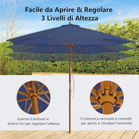 Ombrellone da Giardino 300 x 300 cm, Ombrellone Pieghevole con 8 Stecche di Bambù, 3 Altezze Regolabili, Ombrellone da Parasole Impermeabile, per Giardino Cortile Piscina