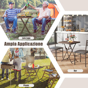 Tavolino Pieghevole Quadrato 60 cm, Tavolo da Pranzo per Interni ed Esterni con Piano in Rattan, Maniglia per Trasporto, Tavolo da Picnic per 4 Persone, Portata 50 kg