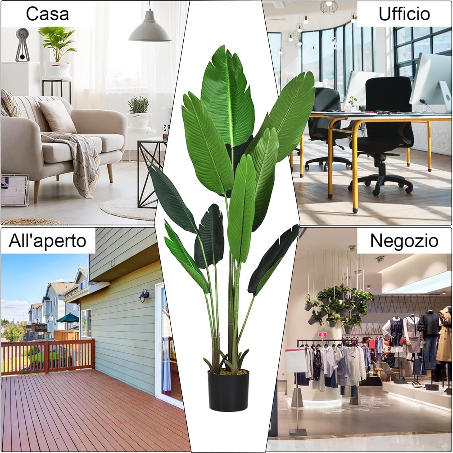 Pianta Finta da Interno da 160 cm, Palma Tropicale Artificiale in Vaso con Tronco Resistente e Foglie Realistiche, Pianta Artificiale da Interno ed Esterno