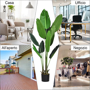 Pianta Finta da Interno da 160 cm, Palma Tropicale Artificiale in Vaso con Tronco Resistente e Foglie Realistiche, Pianta Artificiale da Interno ed Esterno