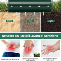 Arieggiatore Giardino 44/53 CM, Arieggiatore da Prato con Manico Rimovibile e Punte per Allentamento del Terreno, Arieggiatore Manuale per Prato, Giardino e Cortile (44 x 128 cm Verde)