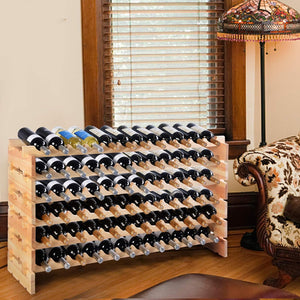 Portabottiglie per Vino in Legno, Scaffale per 72 Bottiglie di Vino, Cantinetta Porta Vino, Naturale (119 x 29 x 71,5 cm)