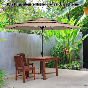 Ombrellone da Giardino 293 cm a 3 Livelli, Ombrellone da Esterno con Doppia Ventilazione, Inclinazione Regolabile, con Manovella 8 Stecche, Ombrellone da Spiaggia Giardino Piscina (Caffè)