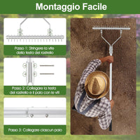 Arieggiatore per Prato 178 cm, Rastrello per Allentare Suolo da 50 cm in Alluminio con Manico Lungo e 19 Denti Curvi, Arieggiatore Manuale da Giardino e Cortile